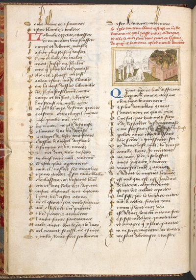 Dame Oiseuse päästää rakastajan sisään Nautintojen puutarhan ovista, Le Roman de la Rosesta c. 1400. 作： French School