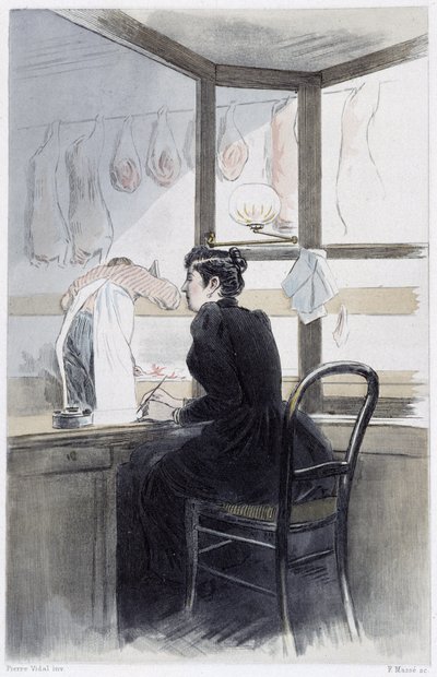 Dame de caisse (chez le boucher) - Pierre Vidalの「La femme à Paris」にて。 作： French School
