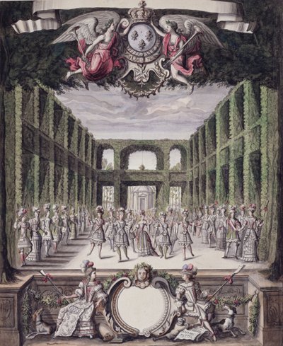Les Menus Plaisirs du Roi（ペン＆インクと紙のトイレ）というタイトルのコレクションから、正式な庭園で踊る 作： French School