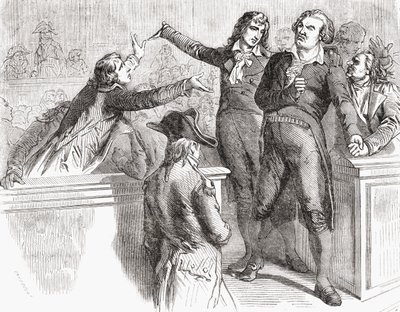 ダントンとデスムーランは1794年3月30日の大会前に、ルイブラン（1811-82）1847-62による「歴史革命フランチャイズ」から弁護します。 作： French School