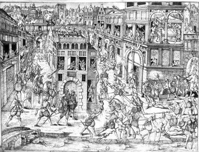 1572年の聖バーソロミュー虐殺の時、ガスパール2世大佐の死（1519-72） 作： French School
