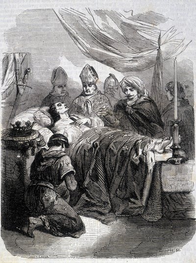 1270年、パレスチナでのサン・ルイの死 - L.-P.の「Histoire de France」に掲載。アンケティル 作： French School