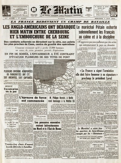 ノルマンディーの防波堤 1944年6月 - ノルマンディー上陸作戦 1944年6月6日（D-Day） - 1944年6月7日（木）の朝、英米人はシェルブールとセーヌ川河口の間で昨日の朝に出発した 作： French School