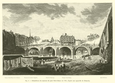 デマシーによる水彩画の後の1786年のノートルダム橋の住宅の解体 作： French School