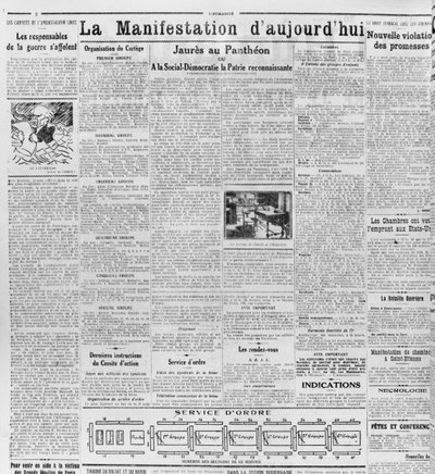 1924年11月23日、LHumaniteからの当日の実演、パンテオンのJaures（印刷された紙） 作： French School