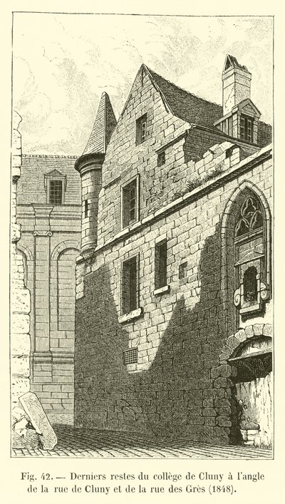 rue de Clunyとrue des Gresの角にあるCluny大学の最後の遺跡、1848 作： French School