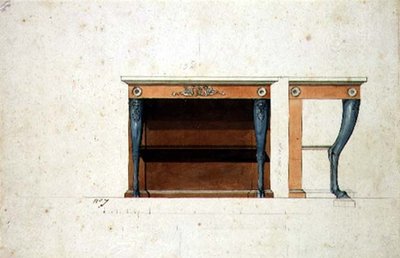 直輸入コンソール・テーブルのデザイン、1795年頃（紙に水彩、ペン＆インク） 作： French School