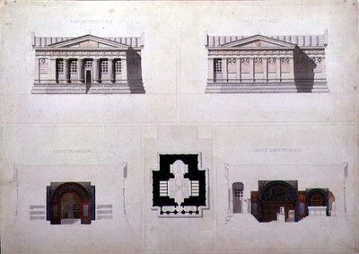 ギリシア・リバイバル様式の霊廟のデザイン 1835年頃 （紙に水彩、ペン＆インク） 作： French School