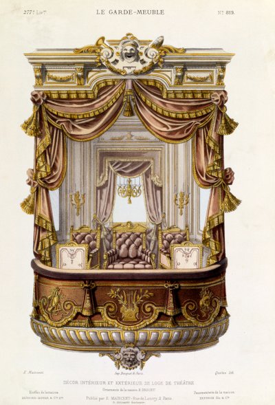 劇場ボックスの内外のデザイン、Le Garde-Meuble誌のイラスト、c.1860 作： French School