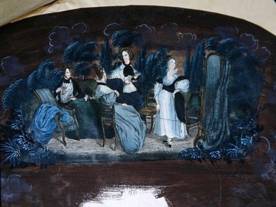 茶会を描いた扇子の装飾のデザイン（紙にガッシュ） 作： French School