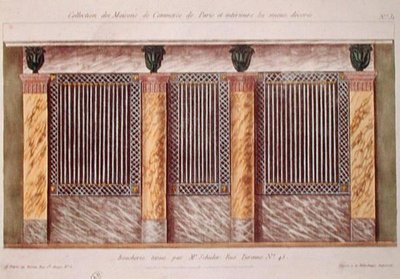 肉屋のファサードのデザイン（パリで最も装飾された商業施設を描いたシリーズより）1810年頃（カラーリトグラフ 作： French School