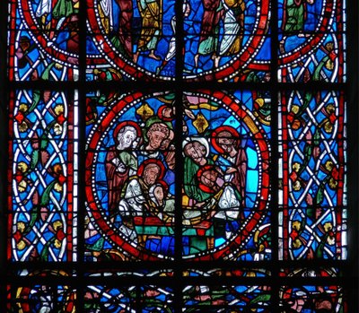 聖母マリアの死と仮定から、墓を描いた窓からの詳細 作： French School