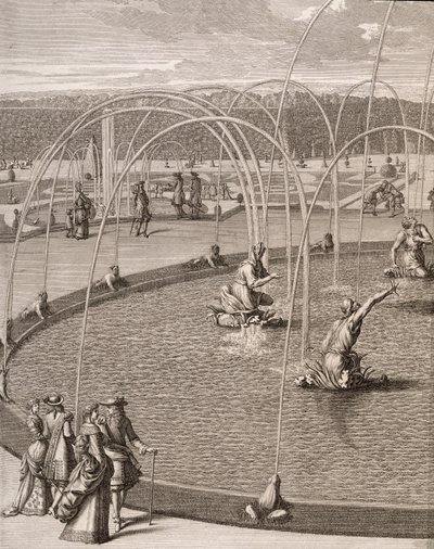 ヴェルサイユのディアナとアポロの泉の詳細、1715年頃に出版された「ヴェルサイユ宮殿と城の平面図、断面図、立面図」より（エングレービング） 作： French School