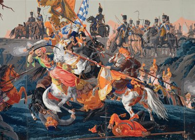 パノラマ壁紙デザイン、1827-29（壁紙）のアウステルリッツの戦いの詳細 作： French School