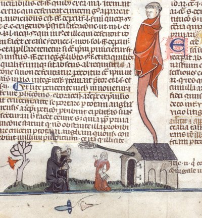 Detalhe de uma cena bas-de-page de um eremita sentado do lado de fora de uma taverna bebendo cerveja, c.1300-40 (tinta sobre pergaminho) 作： French School