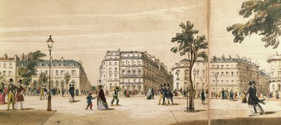 1840年頃、イタリアン大通りのパノラマの詳細（カラーリトグラフ 作： French School