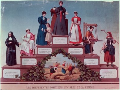 19世紀後半の女性のさまざまな社会的地位（カラー彫刻） 作： French School