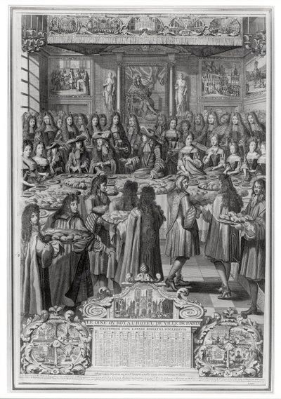 1687年1月30日、Hotel de villeでのルイ14世のディナー（1638〜1715）、1688年のカレンダーから 作： French School
