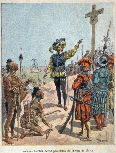ディスカバー・カナダジャック・カルティエ（1491-1557）は、フランスの航海士兼探検家で、ガスプ湾を占領し、7月24日に十字架を立てた。 作： French School