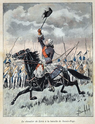 カナダから発見された。1760年4月27日、イングランドとのサン・フォイ（Sainte-Foy）の戦いで軍部を激励するフランソワ・ガストン（Chevalier dit Chevalier de Levis）（1719-1787）。19世紀末、Eugenによる「La nouvelle France」に掲載された版画 作： French School