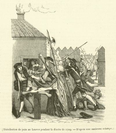 1709年の食糧不足の際にルーヴル美術館で配給されたパン（エングレーヴィング） 作： French School