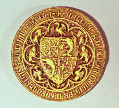 イルカとアヤメがいるフランスの盾、ドルフィンシール、1376年 作： French School