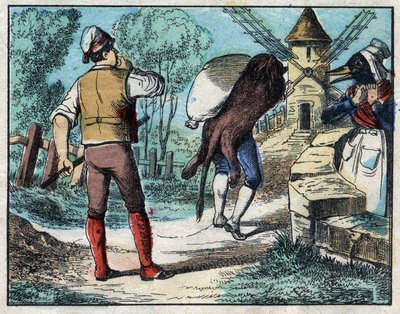 ライオンの皮をかぶったロバ。ジャン・ド・ラ・フォンテーヌ(1621-95)の寓話。19世紀末のエピナルの画像。 作： French School