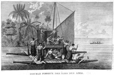 フレンドリーアイランドのダブルピローグ、ラペルーズの航海地図、1792年のイラスト 作： French School
