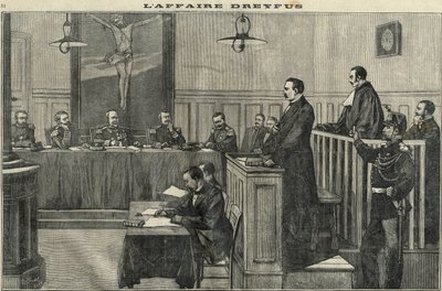 1898年のドレフュス事件：戦時評議会の聴聞会：エスターハージ司令官の裁判1898年の "Le petit parisien "に掲載されたエングレーヴィング。 作： French School
