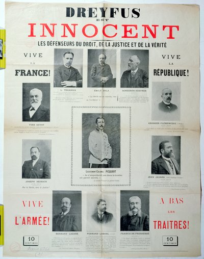 ドレイファスエストイノセント、19世紀後半に擁護者のポートレートが描かれたポスター 作： French School