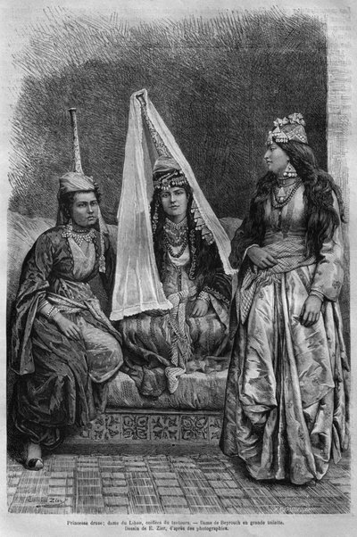 今日シリアからドルーズプリンセス。フェニシア、レバノン、ジューディーへの旅。 1884年、ルイシャルルエミールロルテの1875-1880（bw彫刻） 作： French School