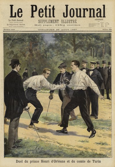 1897年、オルレアンのアンリ王子とトリノ伯、ヴォクレッソン、フランスの決闘 作： French School