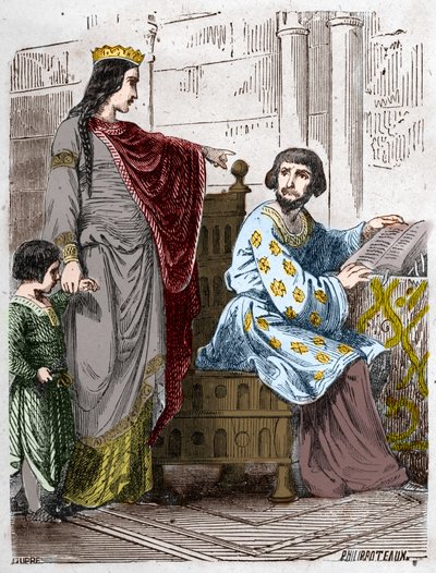 カペティア家の王朝。アルルのコンスタンス（986-1032）、フランスの女王、敬虔なロバート2世（972-1031）と。 作： French School