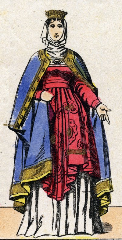 カペティ家の王朝。Isabelle de Hainaut (1170-1190) フィリップ2世（フィリップ・アウグストゥス、1165-1223）の妻であるフランスの女王の肖像。19世紀末のエピナル画像。プライベート・コレクション。 作： French School