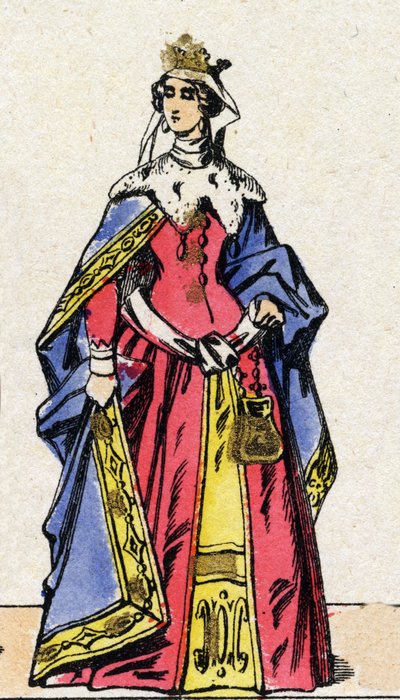 カペティ家の王朝。フィリップ・ザ・ベル（1268-1314）として知られるフランスのフィリップ4世の妻であるフランス女王、ナバラのジョアン・アイレ（1271-1305）の肖像。19世紀末のエピナル撮影。個人蔵。 作： French School