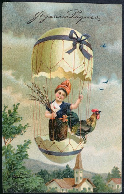 卵の中の子供を描いたイースターのポストカード、1905年頃 作： French School