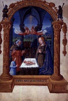 Egerton 940 f.9 キリスト降誕、ジャン・ド・メウン (ベラム) の宝物 (信仰の 7 つの記事) から 作： French School