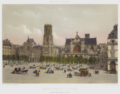サン・ジェルマン・ローセロワ教会、新しい塔、1区の市庁舎（カラーリトグラフ 作： French School