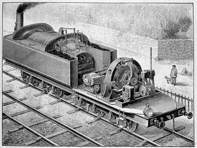 電気機関車ハイルマン...1896年の「科学のアルバム；著名な科学者；偉大な発見」に掲載。 作： French School