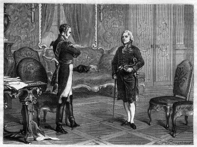 ロシア皇帝アレクサンドル1世（1777-1825）（アレクサンドル）とシャルル・モーリス・ド・タレーラン・ペリゴール（1754-1838) 作： French School