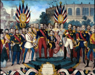 皇帝ナポレオン 3 世 (1808-1873) は、19 世紀の 1867 年万国博覧会の彫刻で外国の主権者を受け取りました。 コンピエーニュ城博物館 作： French School