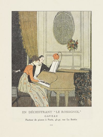 「解読」ル・ロッシニョール、「」ラ・ガゼット・デュ・ボン・トン、パブからの広告。 1914年 作： French School