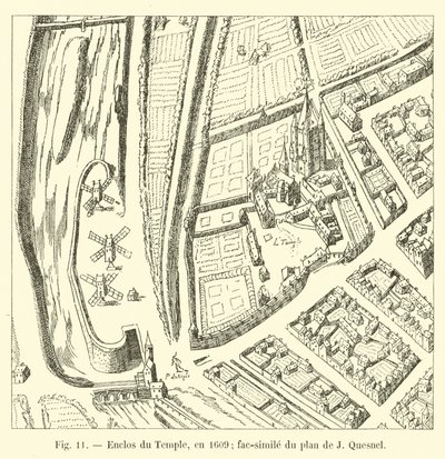寺院の囲い、1609年。 Jケスネルの計画の複製 作： French School