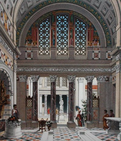 古代ローマの宮殿の玄関ホール、1880年頃（カラーリトグラフ） 作： French School