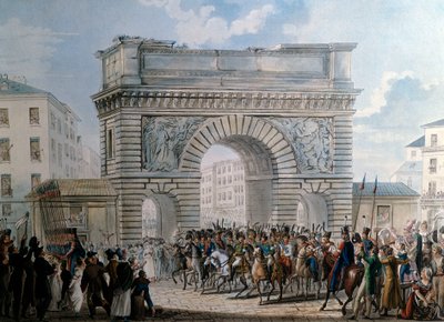 1814年3月31日、パリのサン・マルタン門からの同盟国の入場 ルイ18世（1755-1824）の行進。1814年のプリント。パリ、カルナヴァレ美術館 作： French School