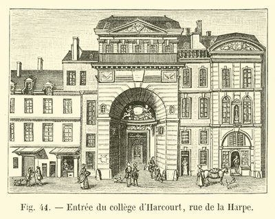 ハーコートカレッジへの入り口、rue de la Harpe 作： French School