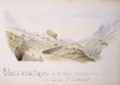 スイスアルプスの聖ゴサール峠の奇岩と岩（紙にトイレ） 作： French School