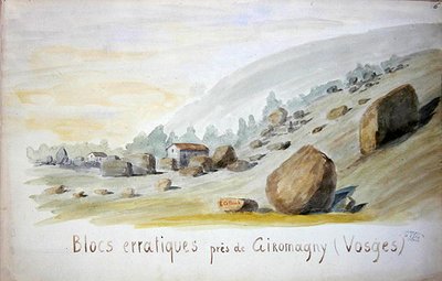 ヴォージュ地方ジロマニー付近のエラティック・ブロック（水彩・紙） 作： French School