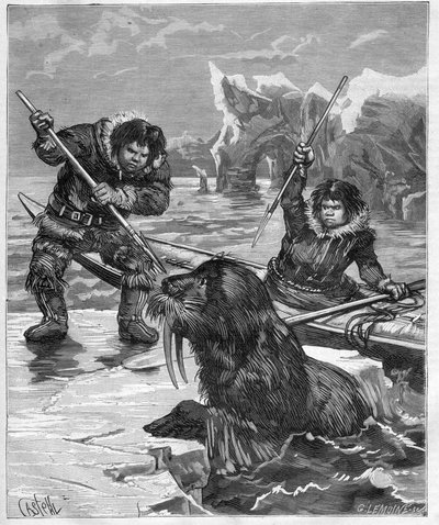 エスキモー - セイウチ釣り - 1888年のエスキモー - セイウチ釣り - - 「Journal des Voyages」1888年のエングレービング 作： French School