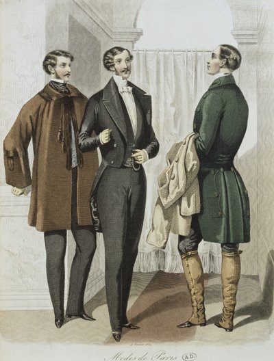 イブニングドレス、1851年2月16日、Le Journal des Tailleursのイラスト（カラー彫刻） 作： French School